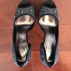 Black with blue and silver rhinestones heels